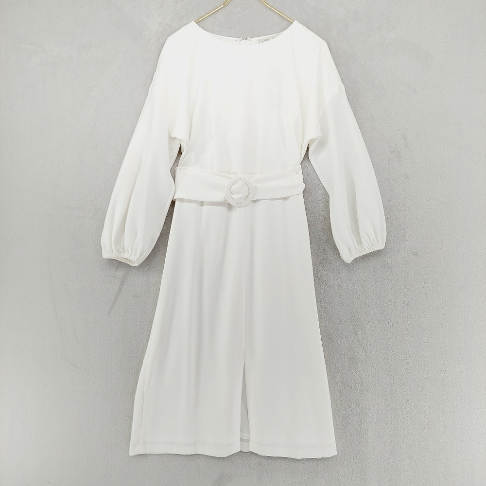 New Sachin & Babi Annie White Crepe Sheath Belt & Blouson Sleeves Dress P4520 - Picture 3 of 11